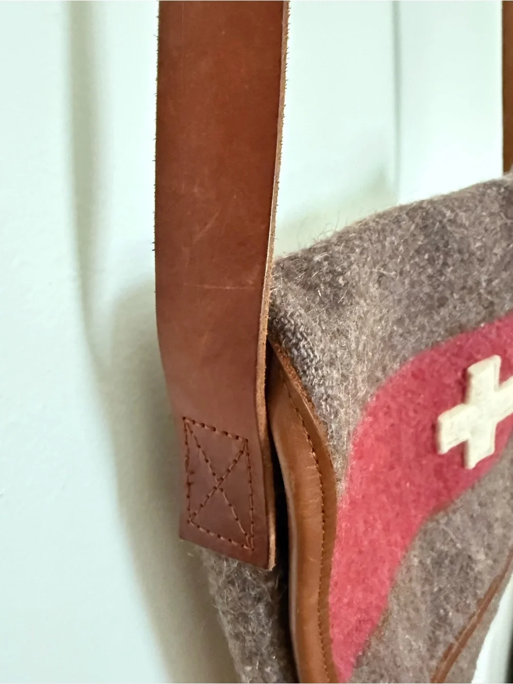 Wool Crossbody Bag with Burgundy Stripe